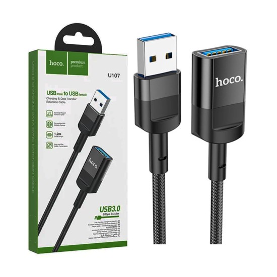 Cabo de Extensão de Carregamento Hoco U107 USB Macho para USB3.0 Fêmea 3A 1,2m Preto